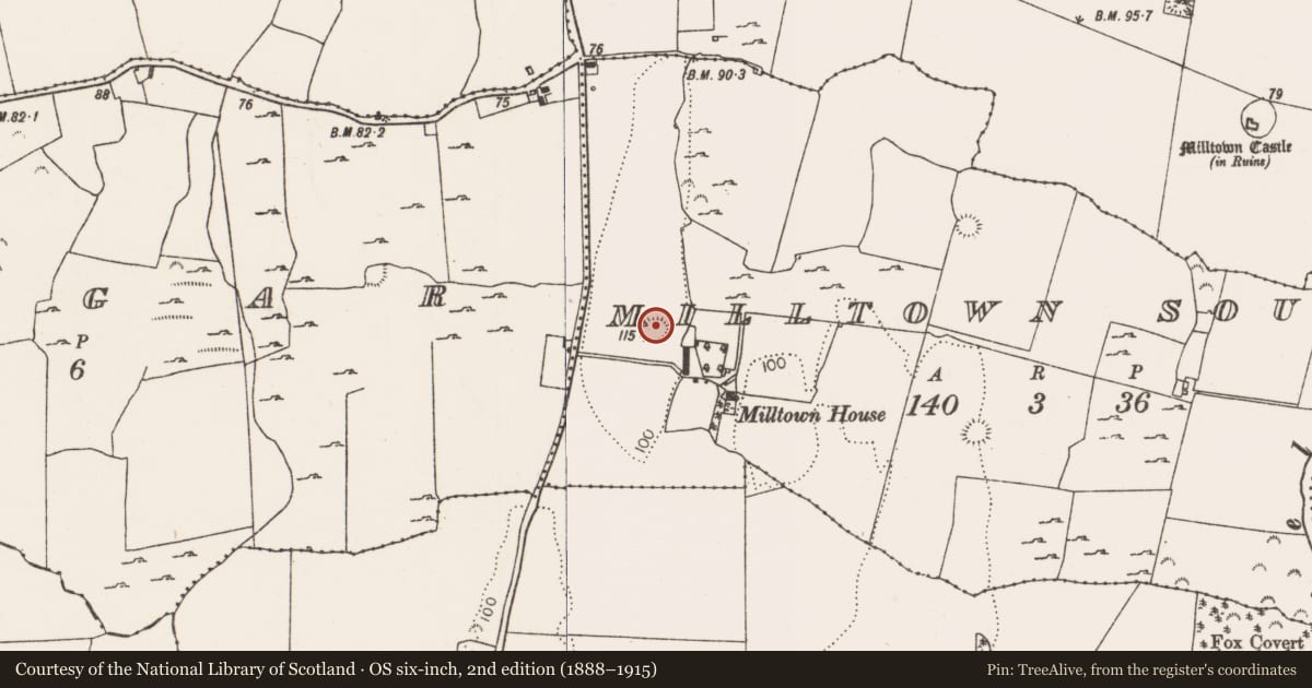 Ordnance Survey six-inch map, 2nd edition (1888–1915) covering the location of Ringfort - rath, Milltown South, County Limerick, with a pin at the register's coordinates