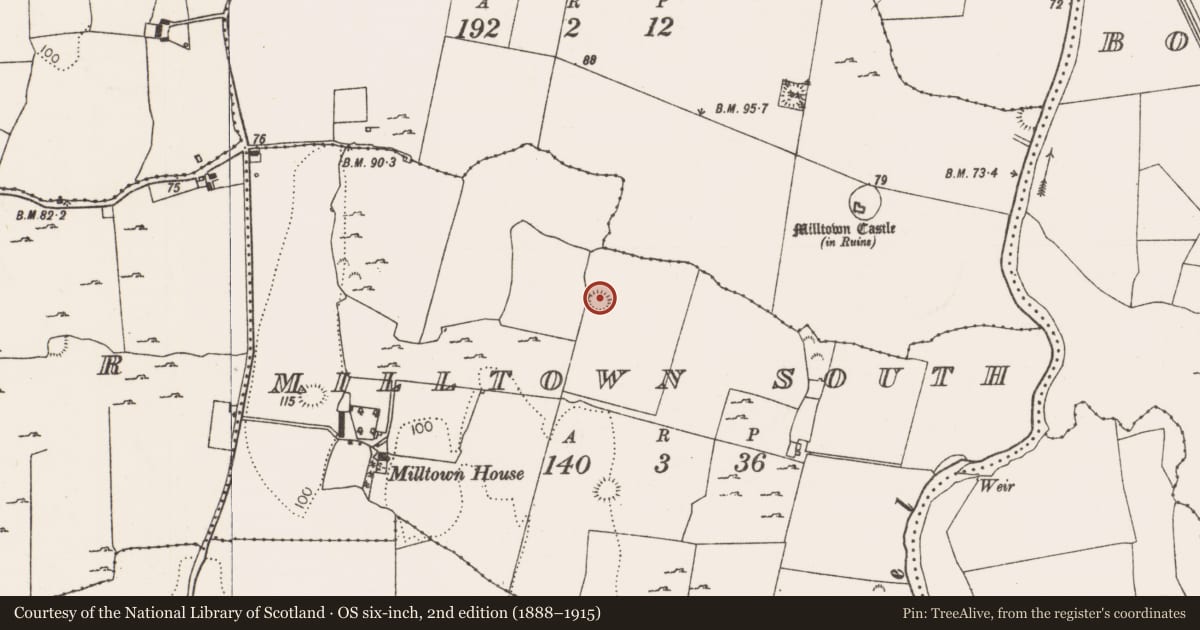 Ordnance Survey six-inch map, 2nd edition (1888–1915) covering the location of Ringfort - rath, Milltown South, County Limerick, with a pin at the register's coordinates