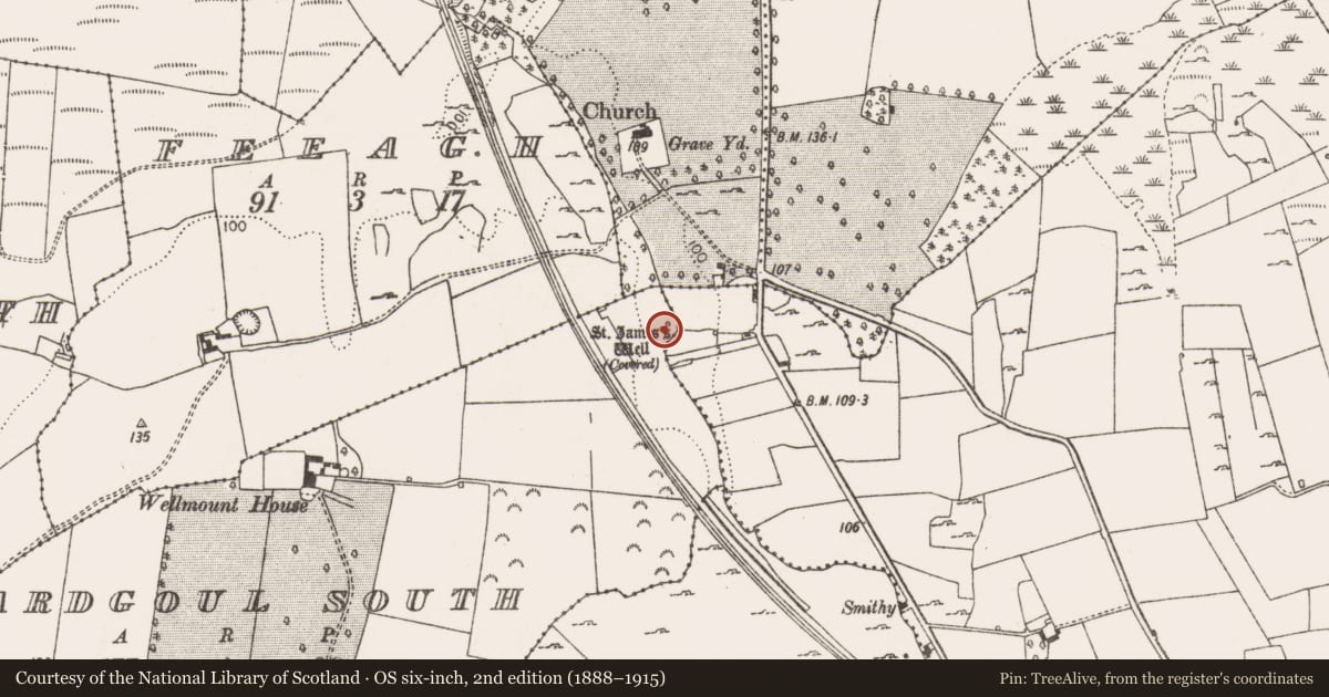 Ordnance Survey six-inch map, 2nd edition (1888–1915) covering the location of Ritual site - holy well, Ardgoul South, County Limerick, with a pin at the register's coordinates