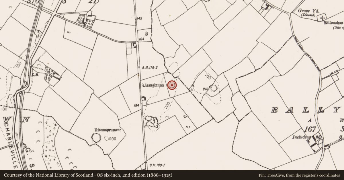 Ordnance Survey six-inch map, 2nd edition (1888–1915) covering the location of Ringfort - rath, Garranroe, County Limerick, with a pin at the register's coordinates
