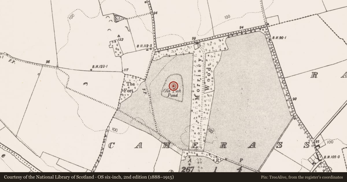 Ordnance Survey six-inch map, 2nd edition (1888–1915) covering the location of Fish-pond, Caherass, County Limerick, with a pin at the register's coordinates