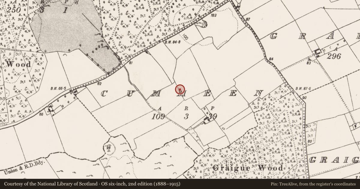 Ordnance Survey six-inch map, 2nd edition (1888–1915) covering the location of Enclosure, Cummeen, County Limerick, with a pin at the register's coordinates