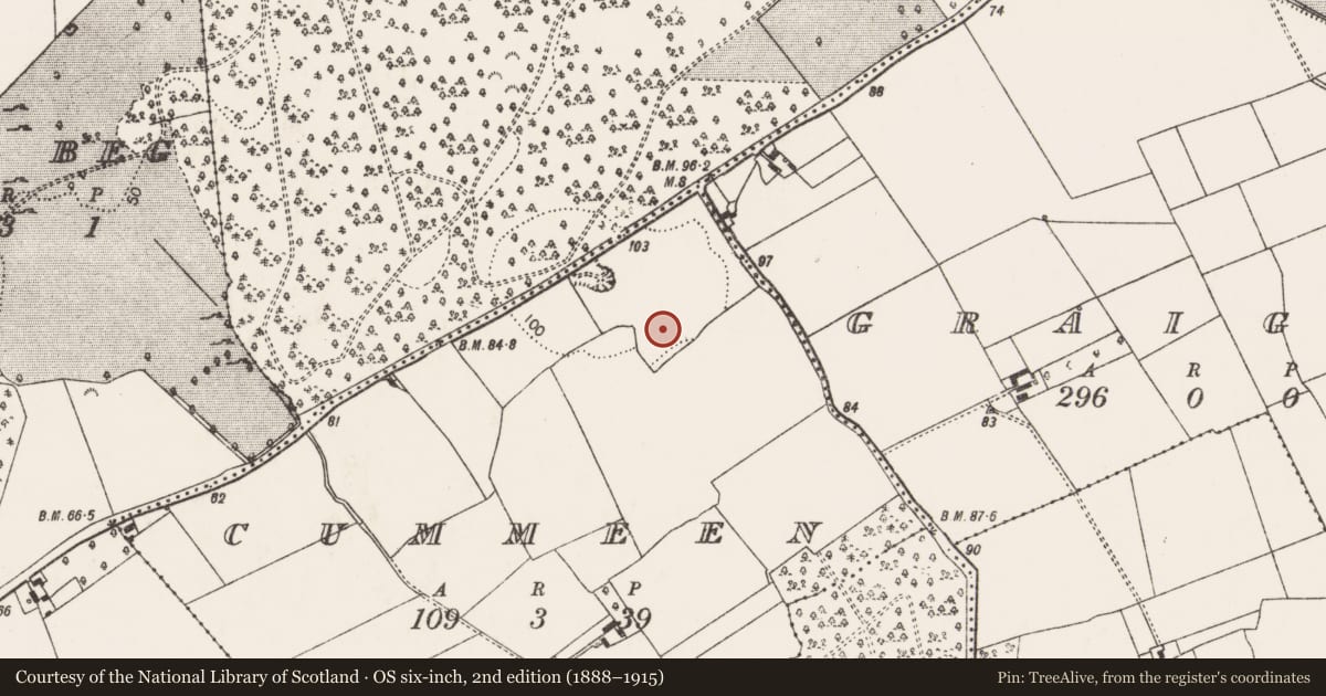 Ordnance Survey six-inch map, 2nd edition (1888–1915) covering the location of Enclosure, Cummeen, County Limerick, with a pin at the register's coordinates