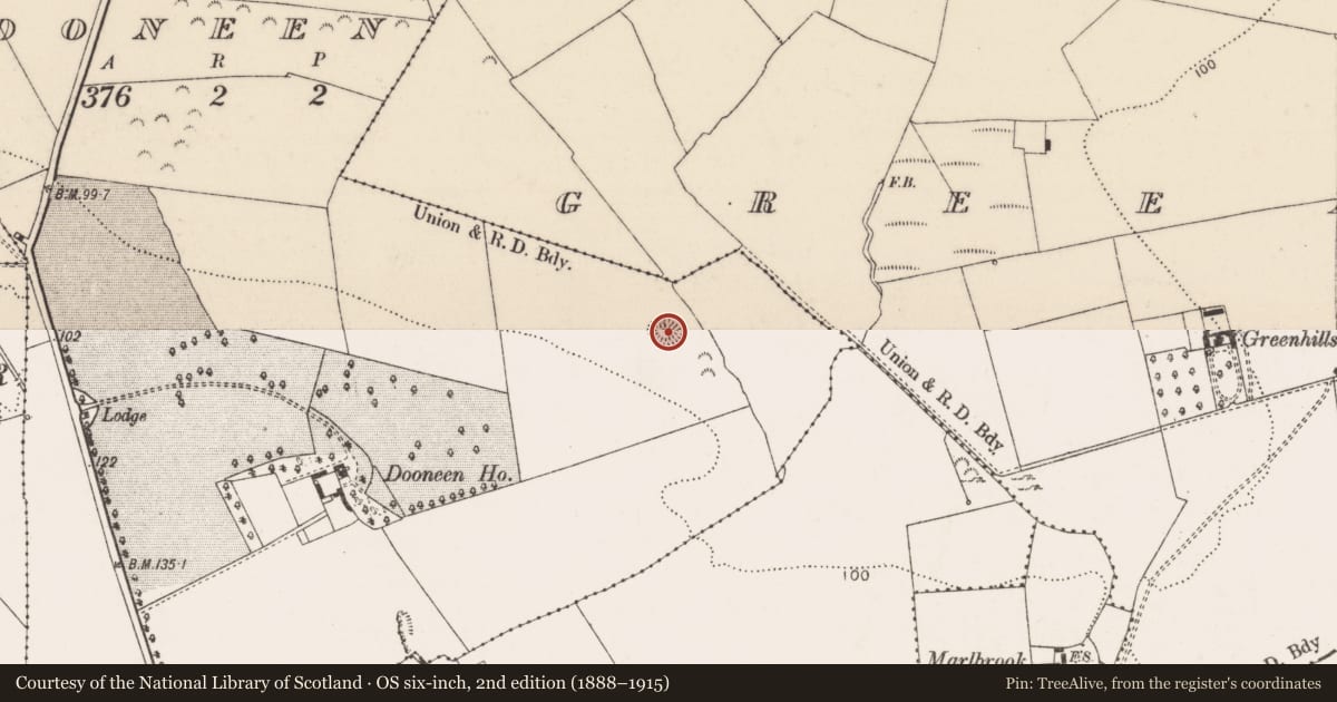 Ordnance Survey six-inch map, 2nd edition (1888–1915) covering the location of Ringfort - rath, Dooneen, County Limerick, with a pin at the register's coordinates