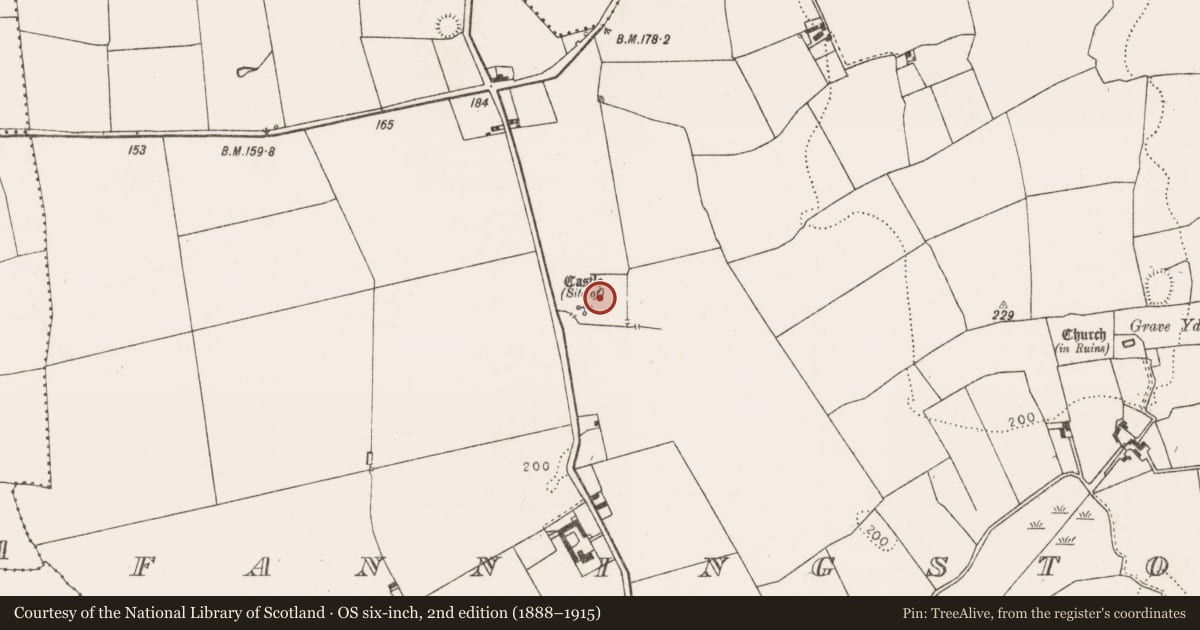 Ordnance Survey six-inch map, 2nd edition (1888–1915) covering the location of Bawn, Fanningstown, County Limerick, with a pin at the register's coordinates