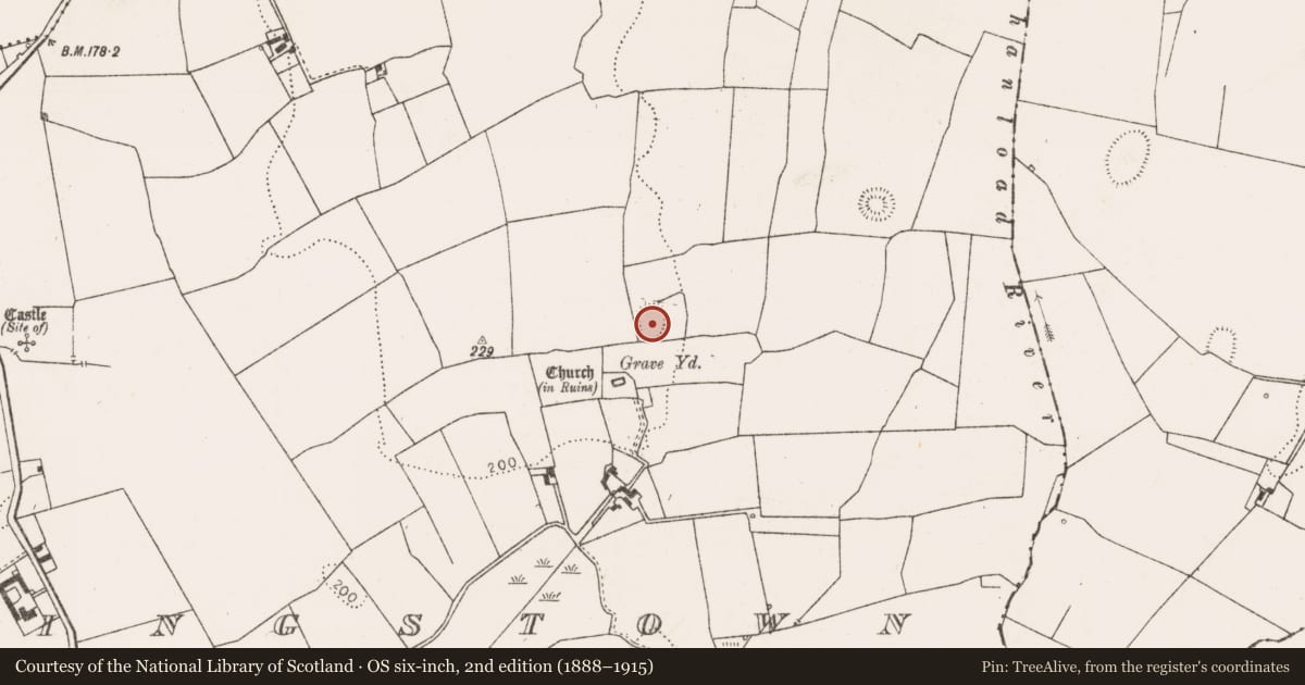 Ordnance Survey six-inch map, 2nd edition (1888–1915) covering the location of Ringfort - cashel, Fanningstown, County Limerick, with a pin at the register's coordinates