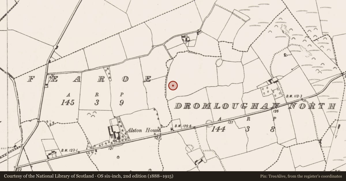 Ordnance Survey six-inch map, 2nd edition (1888–1915) covering the location of Ringfort - unclassified, Dromloughan North, County Limerick, with a pin at the register's coordinates