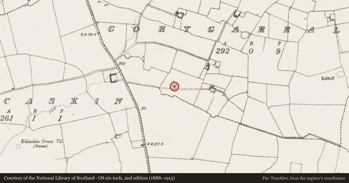 Ordnance Survey six-inch map, 2nd edition (1888–1915) covering the location of Ringfort - rath, Gortgarralt, County Limerick, with a pin at the register's coordinates