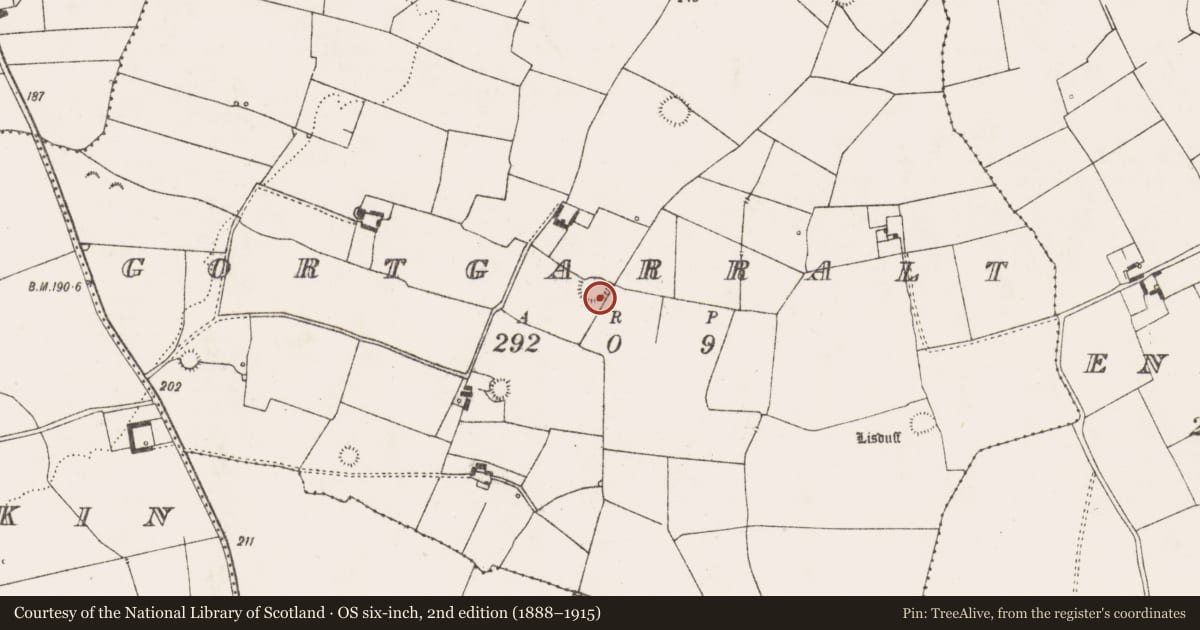 Ordnance Survey six-inch map, 2nd edition (1888–1915) covering the location of Ringfort - rath, Gortgarralt, County Limerick, with a pin at the register's coordinates