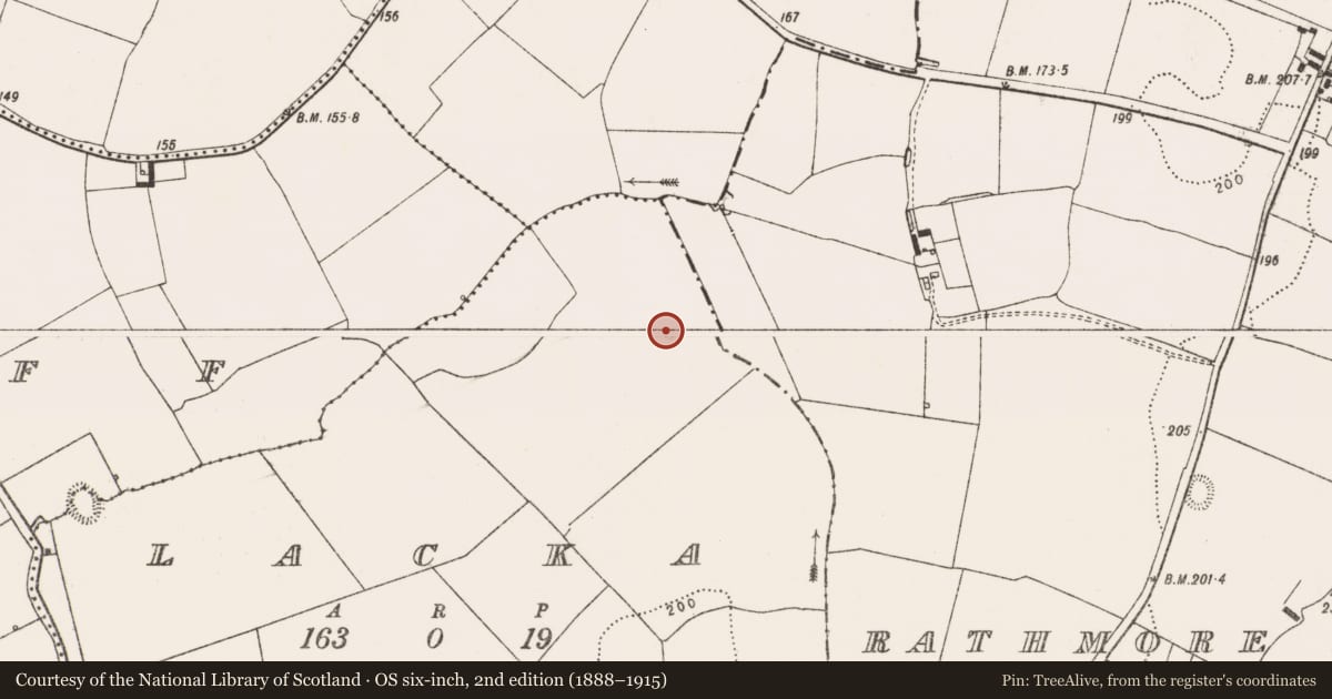 Ordnance Survey six-inch map, 2nd edition (1888–1915) covering the location of Enclosure, Lacka, County Limerick, with a pin at the register's coordinates
