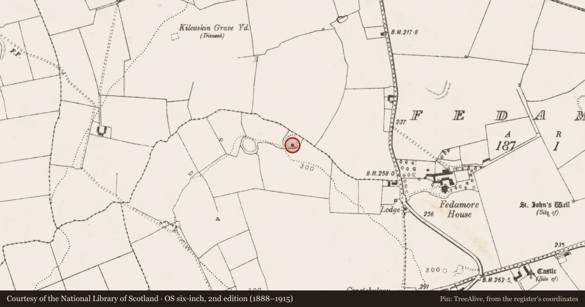 Ordnance Survey six-inch map, 2nd edition (1888–1915) covering the location of Ringfort - rath, Ballyea, County Limerick, with a pin at the register's coordinates