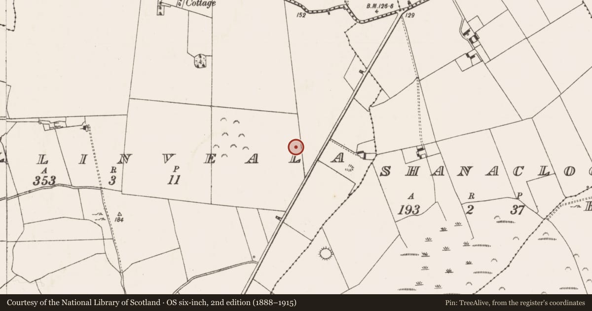Ordnance Survey six-inch map, 2nd edition (1888–1915) covering the location of Enclosure, Ballinveala, County Limerick, with a pin at the register's coordinates