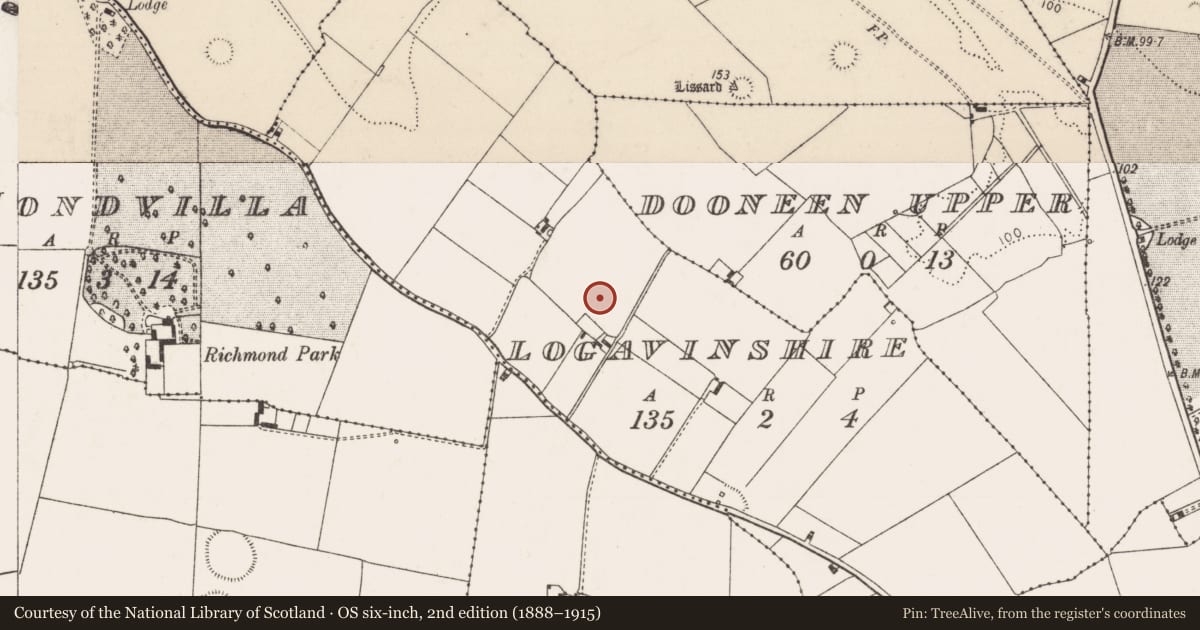 Ordnance Survey six-inch map, 2nd edition (1888–1915) covering the location of Barrow - ring-barrow, Logavinshire, County Limerick, with a pin at the register's coordinates