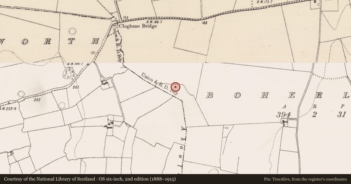 Ordnance Survey six-inch map, 2nd edition (1888–1915) covering the location of Enclosure, Boherload, County Limerick, with a pin at the register's coordinates