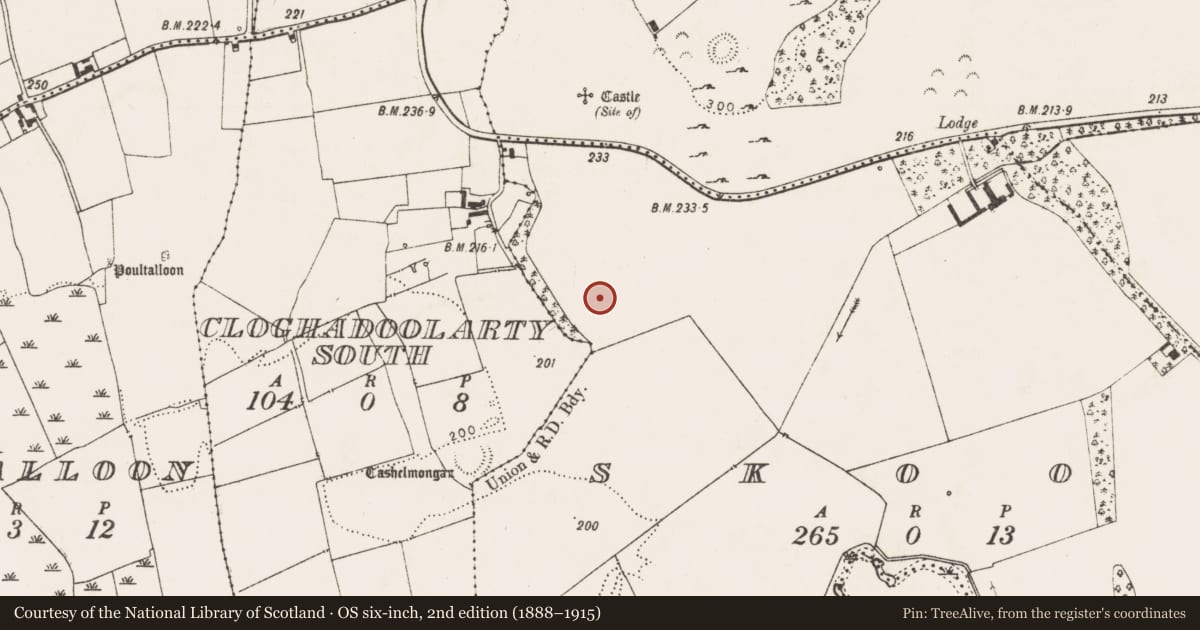 Ordnance Survey six-inch map, 2nd edition (1888–1915) covering the location of Enclosure, Skool, County Limerick, with a pin at the register's coordinates