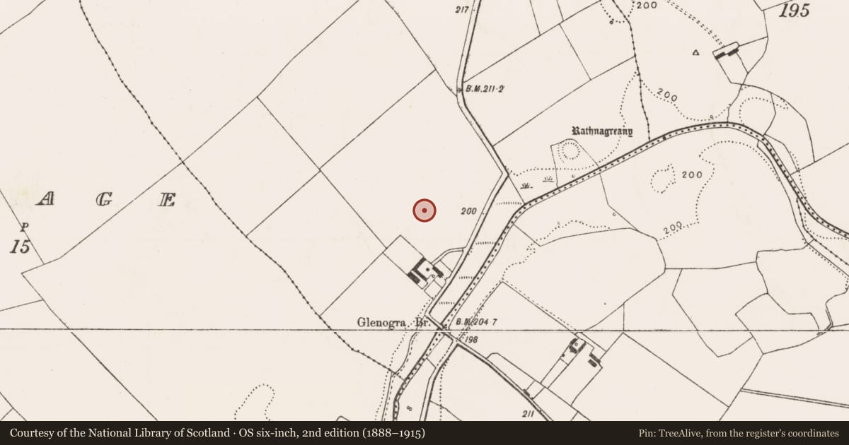 Ordnance Survey six-inch map, 2nd edition (1888–1915) covering the location of Field system, Ballyea, County Limerick, with a pin at the register's coordinates