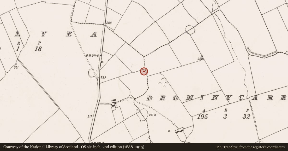 Ordnance Survey six-inch map, 2nd edition (1888–1915) covering the location of Enclosure, Ballyea, County Limerick, with a pin at the register's coordinates