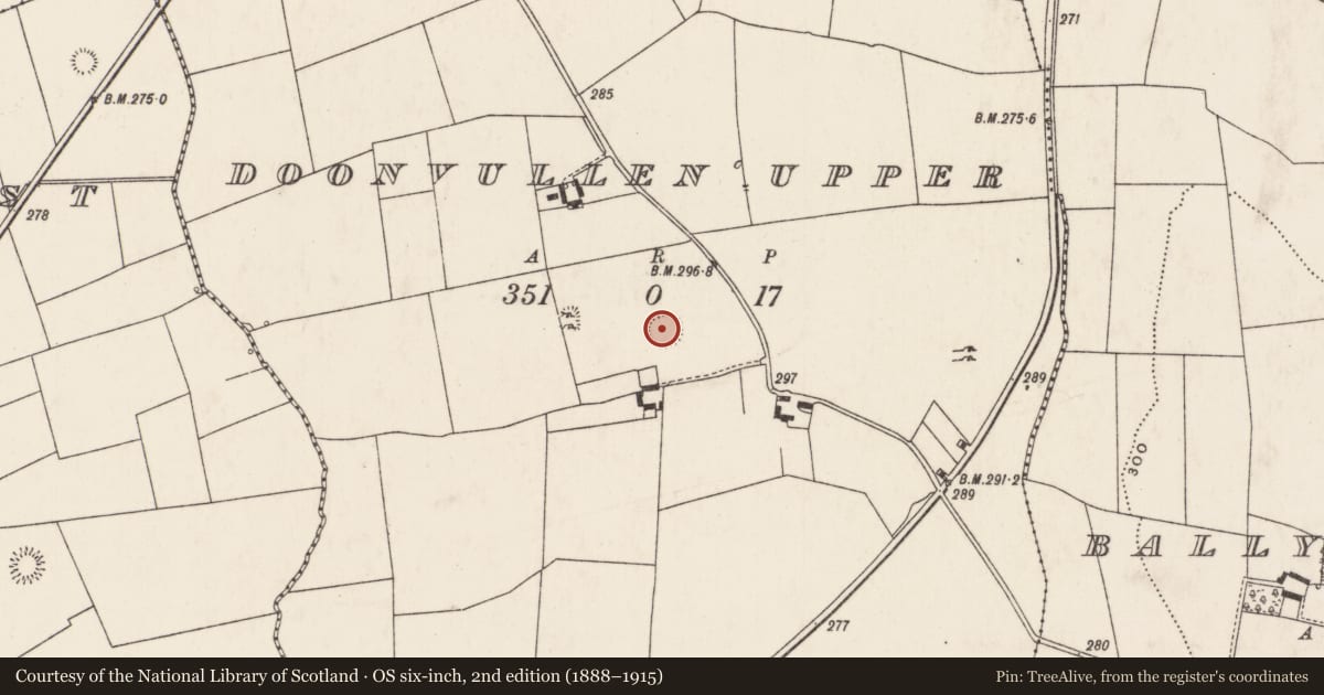 Ordnance Survey six-inch map, 2nd edition (1888–1915) covering the location of Ringfort - rath, Doonvullen Upper, County Limerick, with a pin at the register's coordinates