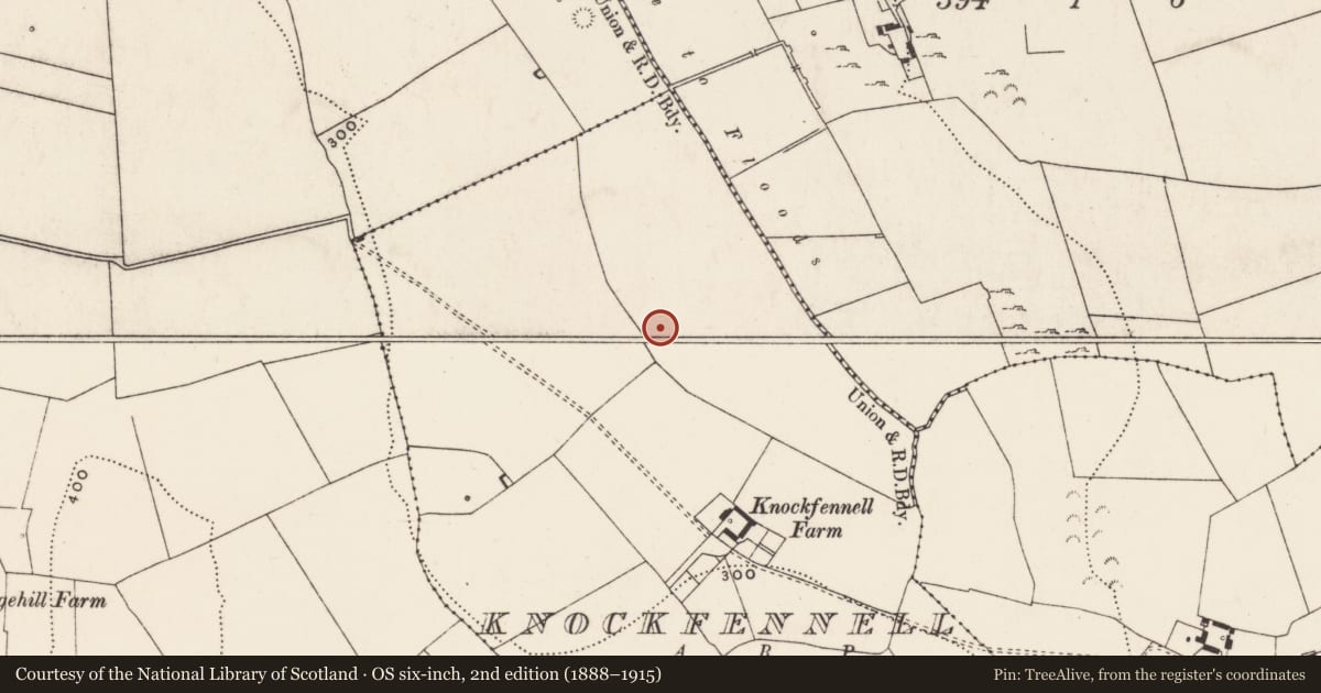 Ordnance Survey six-inch map, 2nd edition (1888–1915) covering the location of Barrow - ring-barrow, Knockfennell, County Limerick, with a pin at the register's coordinates