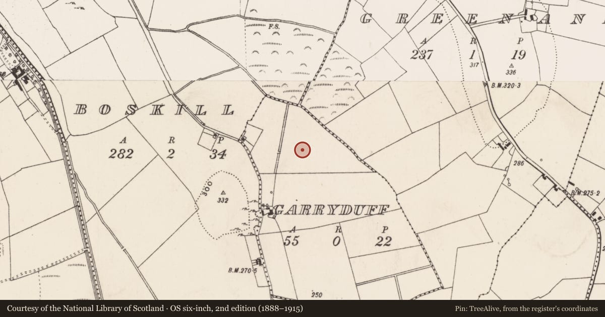 Ordnance Survey six-inch map, 2nd edition (1888–1915) covering the location of Enclosure, Garryduff, County Limerick, with a pin at the register's coordinates