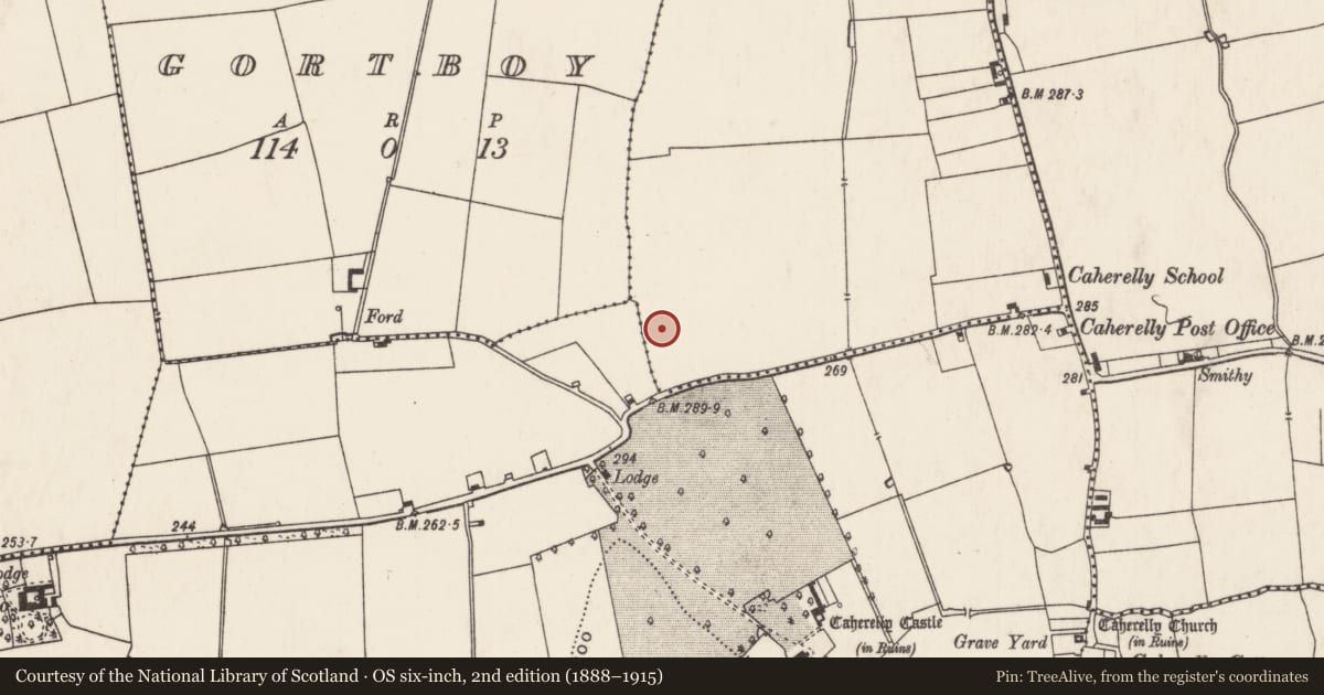 Ordnance Survey six-inch map, 2nd edition (1888–1915) covering the location of Enclosure, Boherduff, County Limerick, with a pin at the register's coordinates