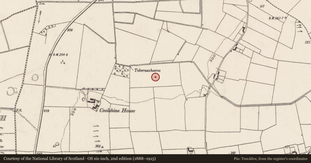 Ordnance Survey six-inch map, 2nd edition (1888–1915) covering the location of Barrow - ring-barrow, Rathjordan, County Limerick, with a pin at the register's coordinates