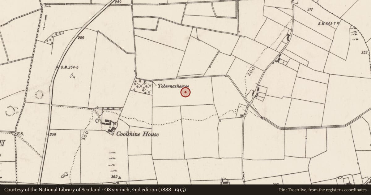 Ordnance Survey six-inch map, 2nd edition (1888–1915) covering the location of Barrow - ring-barrow, Rathjordan, County Limerick, with a pin at the register's coordinates