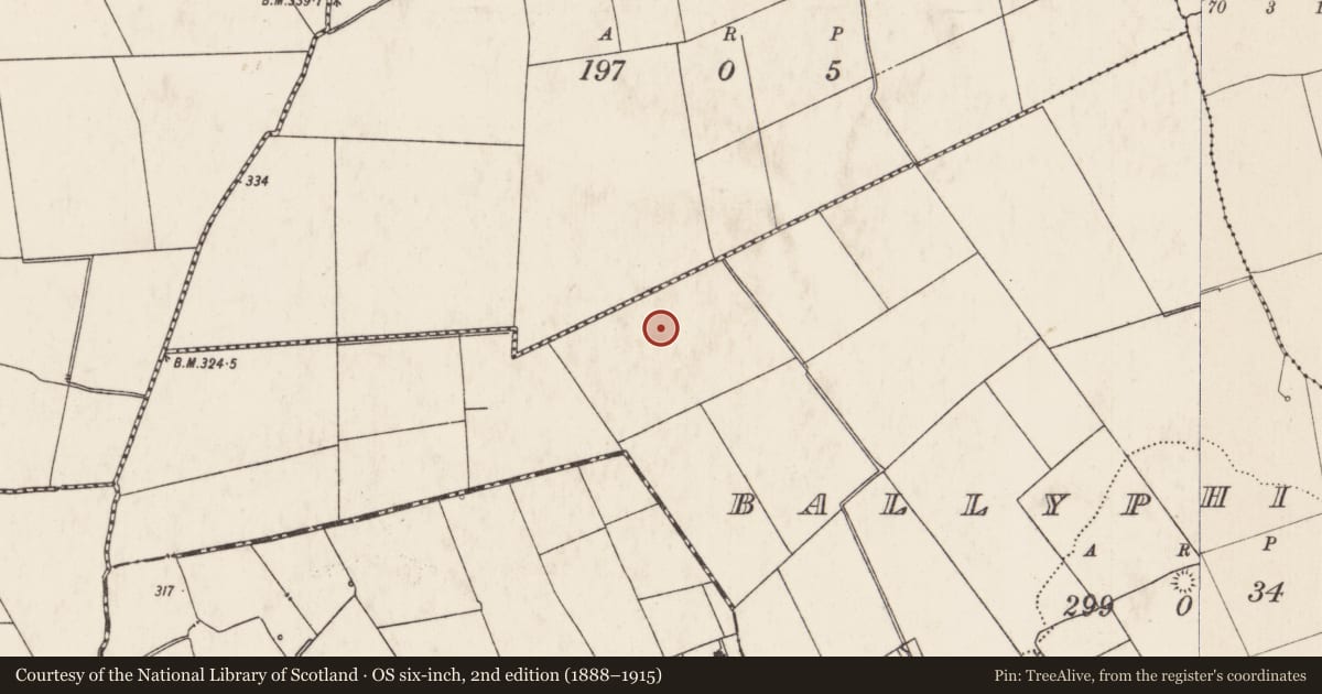 Ordnance Survey six-inch map, 2nd edition (1888–1915) covering the location of Barrow - ring-barrow, Ballyphilip, County Limerick, with a pin at the register's coordinates