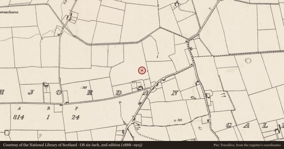Ordnance Survey six-inch map, 2nd edition (1888–1915) covering the location of Barrow - ring-barrow, Rathjordan, County Limerick, with a pin at the register's coordinates