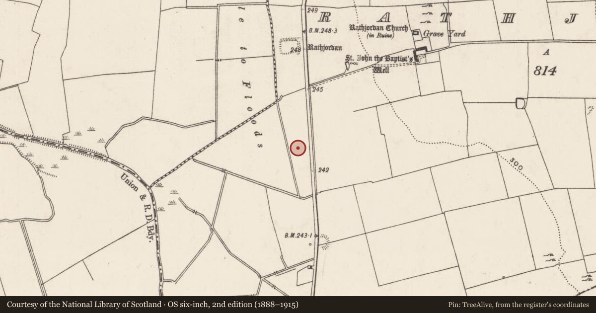 Ordnance Survey six-inch map, 2nd edition (1888–1915) covering the location of Barrow - unclassified, Rathjordan, County Limerick, with a pin at the register's coordinates