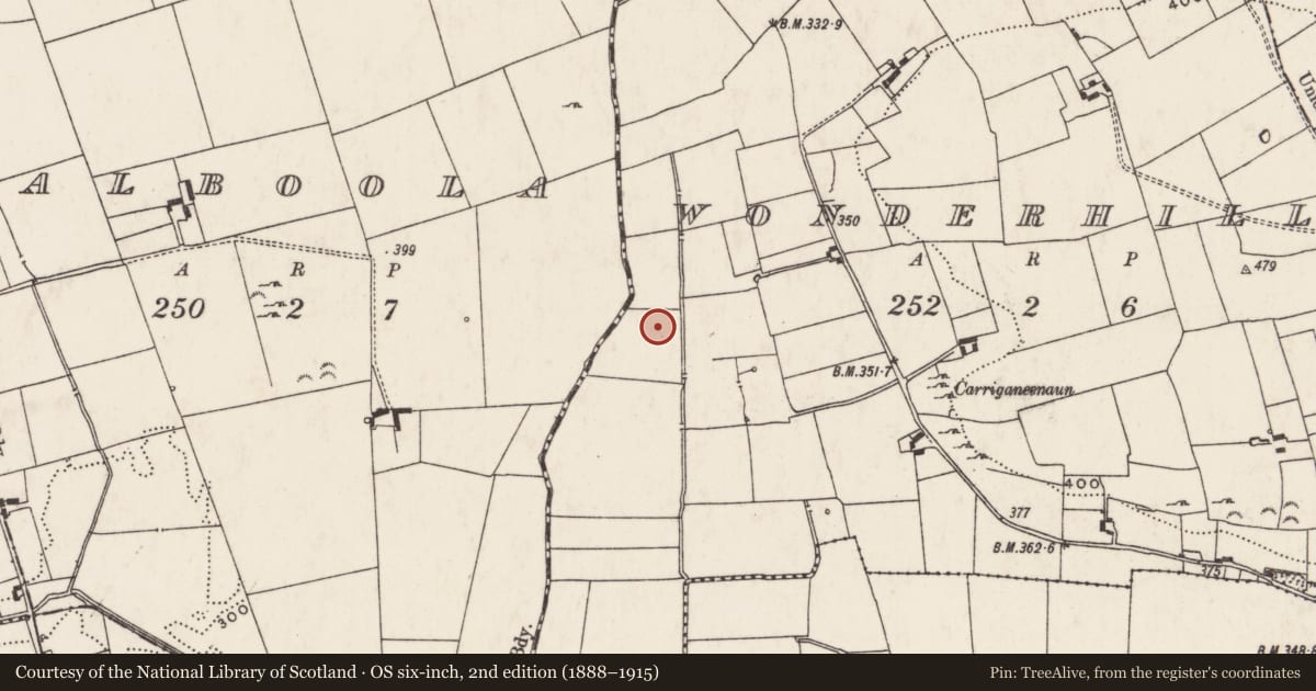 Ordnance Survey six-inch map, 2nd edition (1888–1915) covering the location of Enclosure, Wonderhill, County Limerick, with a pin at the register's coordinates