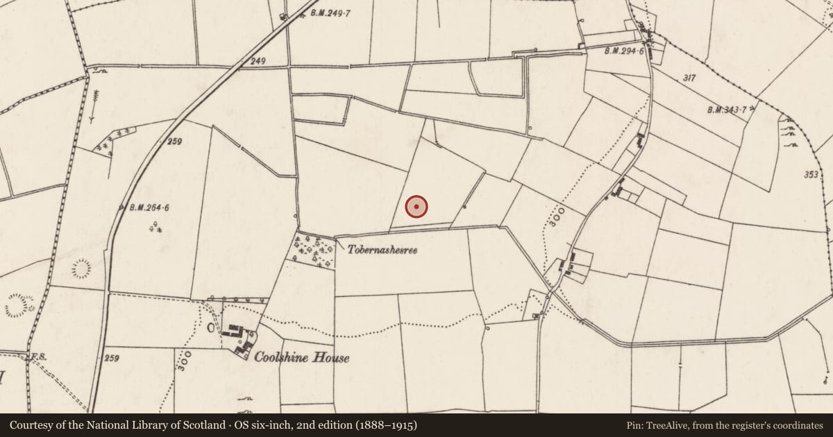 Ordnance Survey six-inch map, 2nd edition (1888–1915) covering the location of Barrow - ring-barrow, Rathjordan, County Limerick, with a pin at the register's coordinates