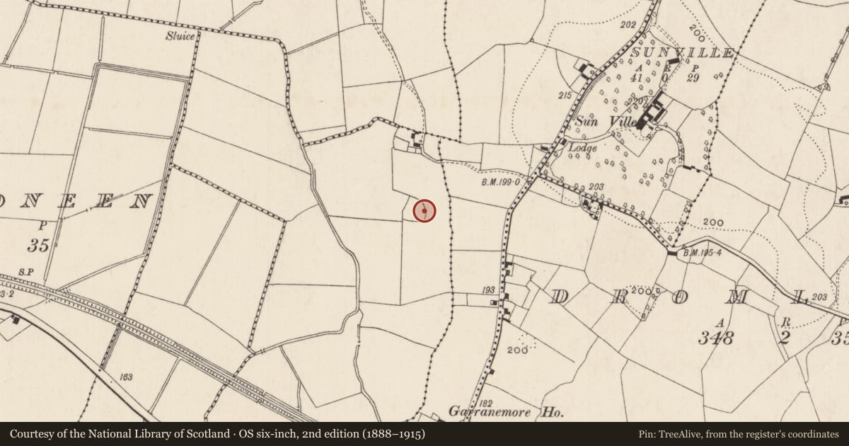 Ordnance Survey six-inch map, 2nd edition (1888–1915) covering the location of Enclosure, Nicker, County Limerick, with a pin at the register's coordinates