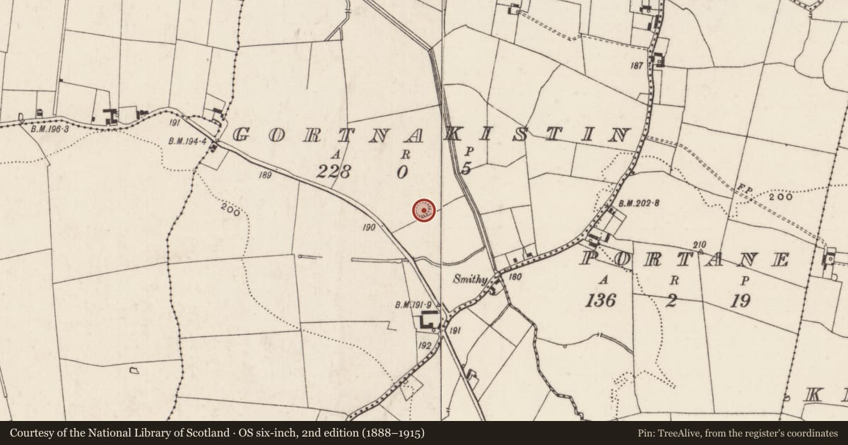 Ordnance Survey six-inch map, 2nd edition (1888–1915) covering the location of Ringfort - rath, Gortnakistin, County Limerick, with a pin at the register's coordinates