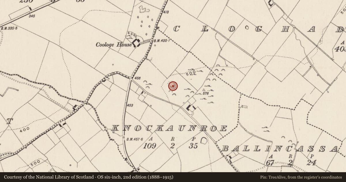 Ordnance Survey six-inch map, 2nd edition (1888–1915) covering the location of Ringfort - rath, Knockaunroe, County Limerick, with a pin at the register's coordinates