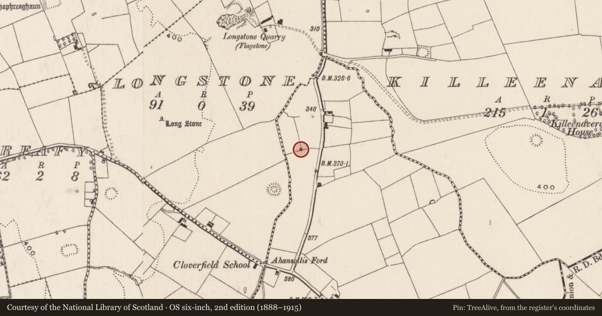 Ordnance Survey six-inch map, 2nd edition (1888–1915) covering the location of Earthwork, Boherroe, County Limerick, with a pin at the register's coordinates