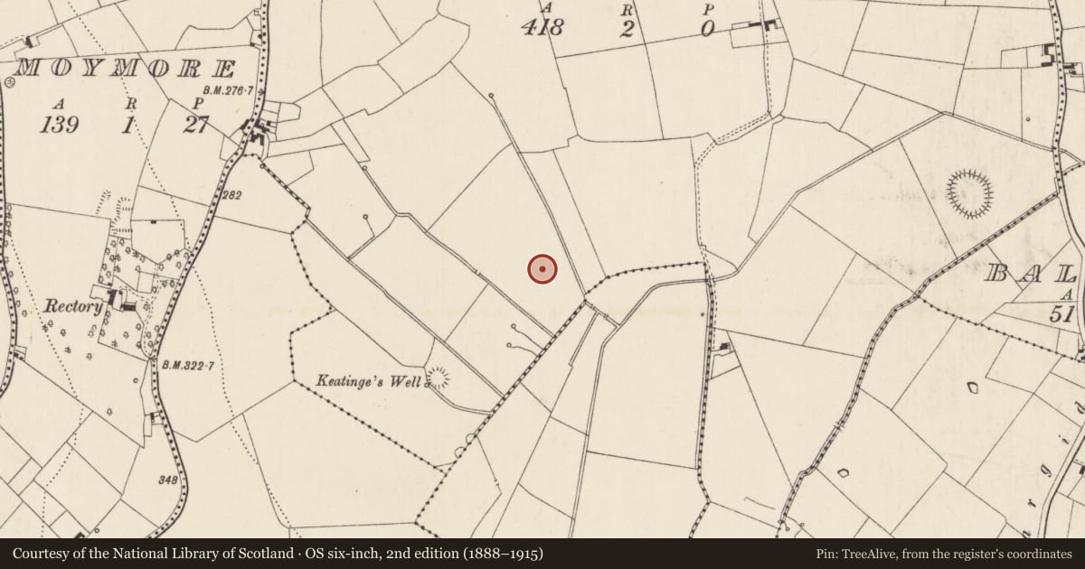 Ordnance Survey six-inch map, 2nd edition (1888–1915) covering the location of Barrow - ditch barrow, Kilduff, County Limerick, with a pin at the register's coordinates