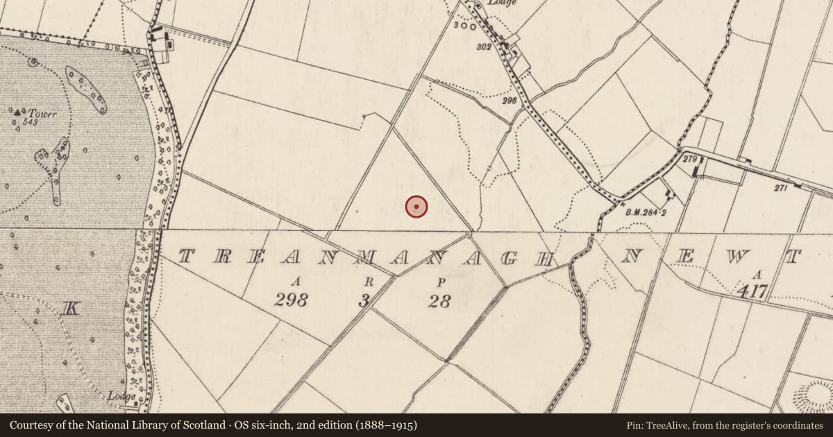Ordnance Survey six-inch map, 2nd edition (1888–1915) covering the location of Enclosure, Treanmanagh, County Limerick, with a pin at the register's coordinates