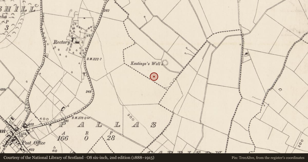 Ordnance Survey six-inch map, 2nd edition (1888–1915) covering the location of Barrow - ring-barrow, Kilduff, County Limerick, with a pin at the register's coordinates