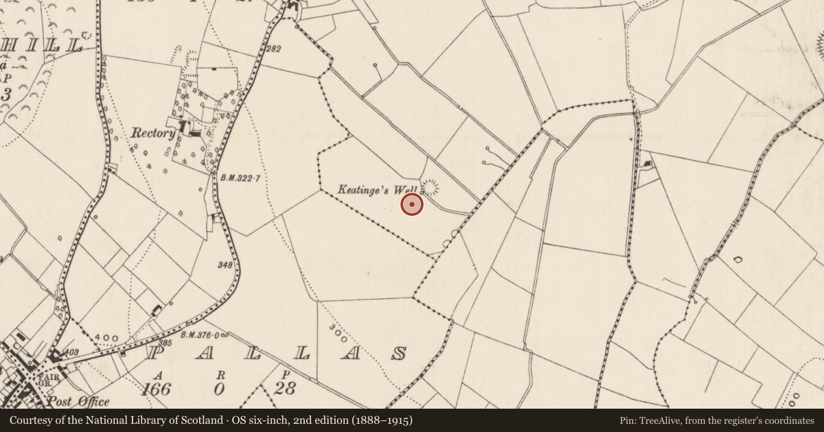 Ordnance Survey six-inch map, 2nd edition (1888–1915) covering the location of Barrow - ring-barrow, Kilduff, County Limerick, with a pin at the register's coordinates