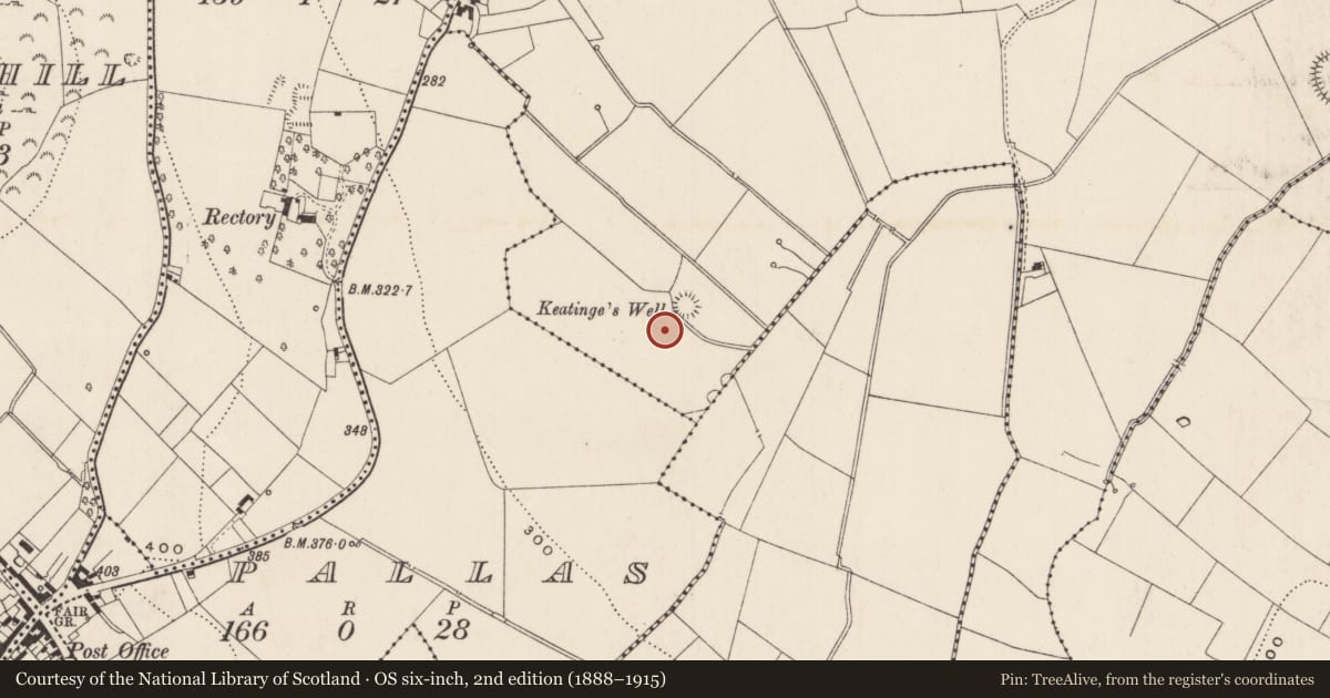 Ordnance Survey six-inch map, 2nd edition (1888–1915) covering the location of Barrow - ring-barrow, Kilduff, County Limerick, with a pin at the register's coordinates