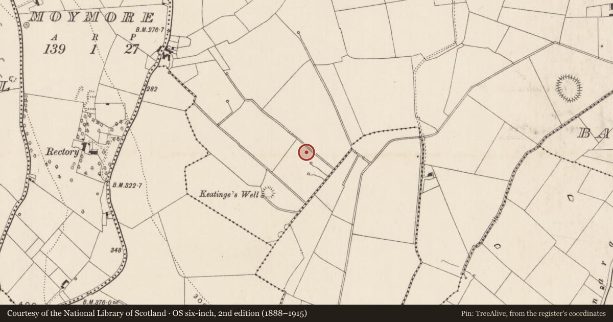 Ordnance Survey six-inch map, 2nd edition (1888–1915) covering the location of Barrow - ring-barrow, Kilduff, County Limerick, with a pin at the register's coordinates