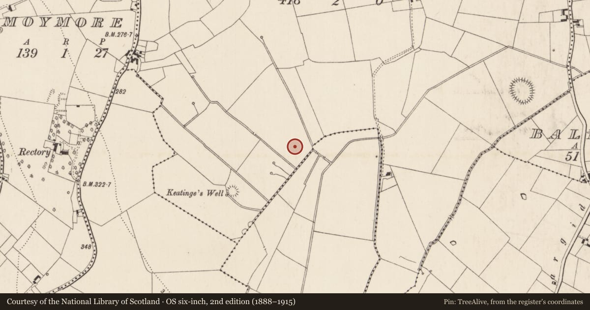 Ordnance Survey six-inch map, 2nd edition (1888–1915) covering the location of Barrow - ditch barrow, Kilduff, County Limerick, with a pin at the register's coordinates