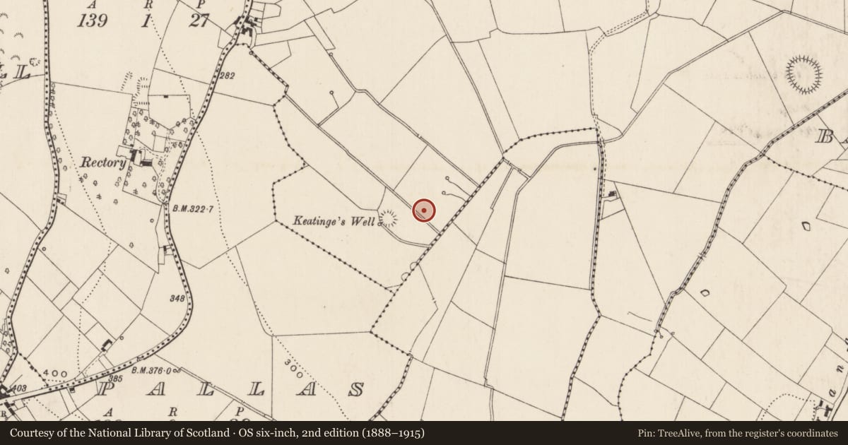 Ordnance Survey six-inch map, 2nd edition (1888–1915) covering the location of Barrow - ring-barrow, Kilduff, County Limerick, with a pin at the register's coordinates