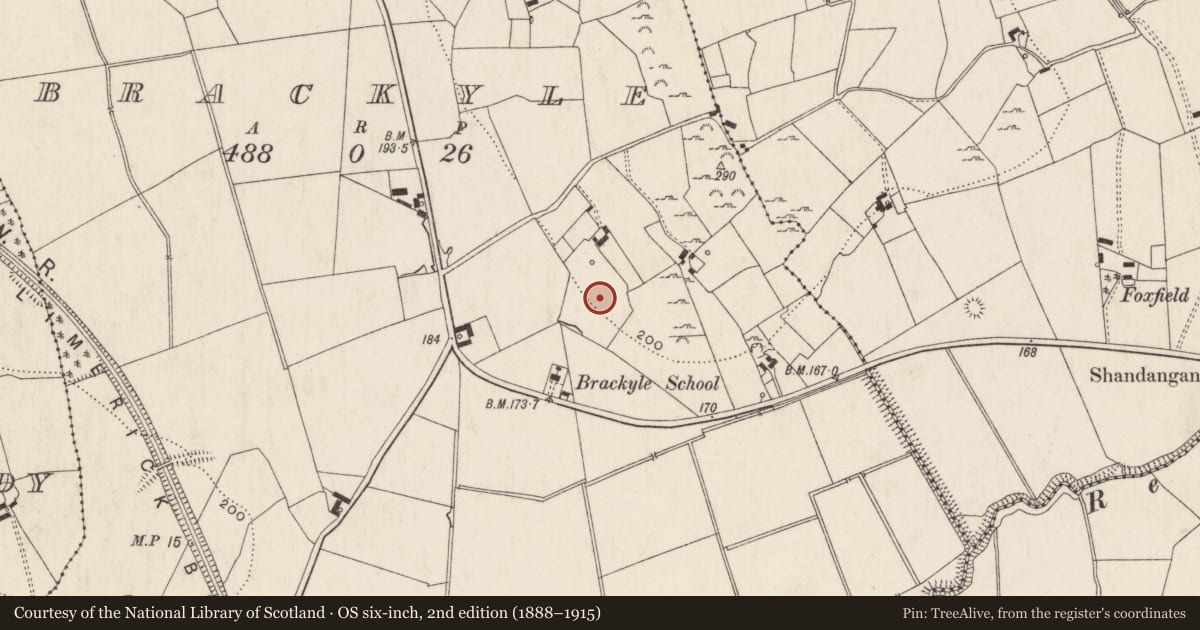 Ordnance Survey six-inch map, 2nd edition (1888–1915) covering the location of Enclosure, Brackyle, County Limerick, with a pin at the register's coordinates