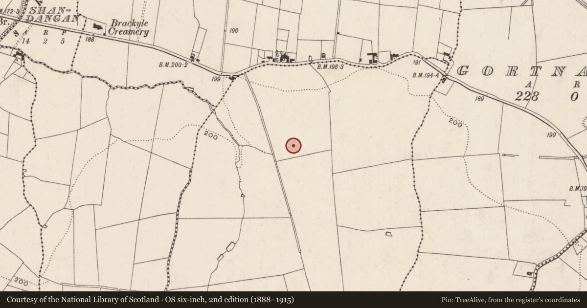 Ordnance Survey six-inch map, 2nd edition (1888–1915) covering the location of Moated site, Garravin, County Limerick, with a pin at the register's coordinates