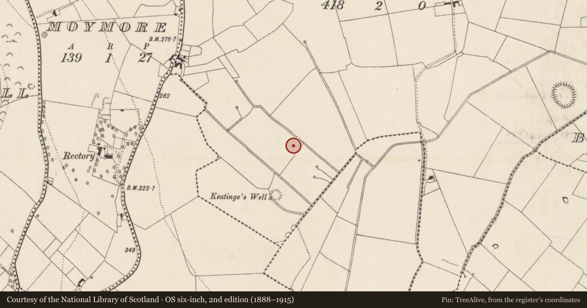 Ordnance Survey six-inch map, 2nd edition (1888–1915) covering the location of Barrow - ditch barrow, Kilduff, County Limerick, with a pin at the register's coordinates