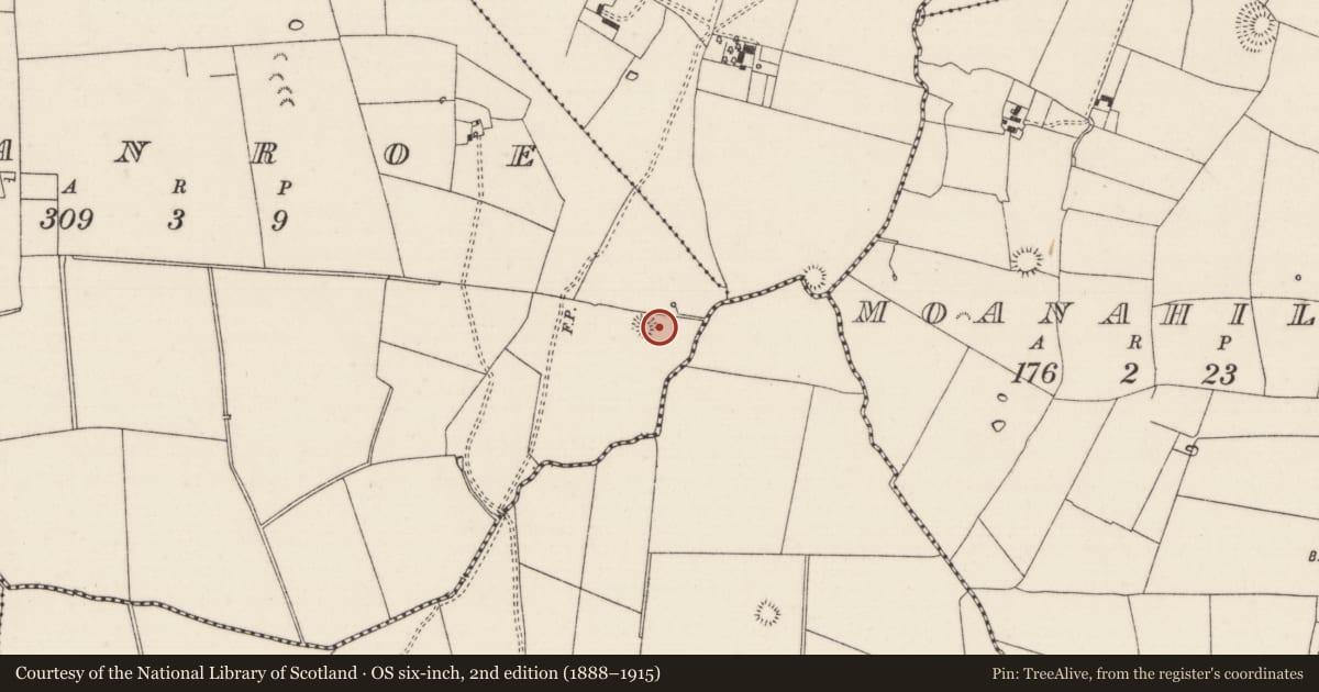 Ordnance Survey six-inch map, 2nd edition (1888–1915) covering the location of Earthwork, Moanroe, County Limerick, with a pin at the register's coordinates