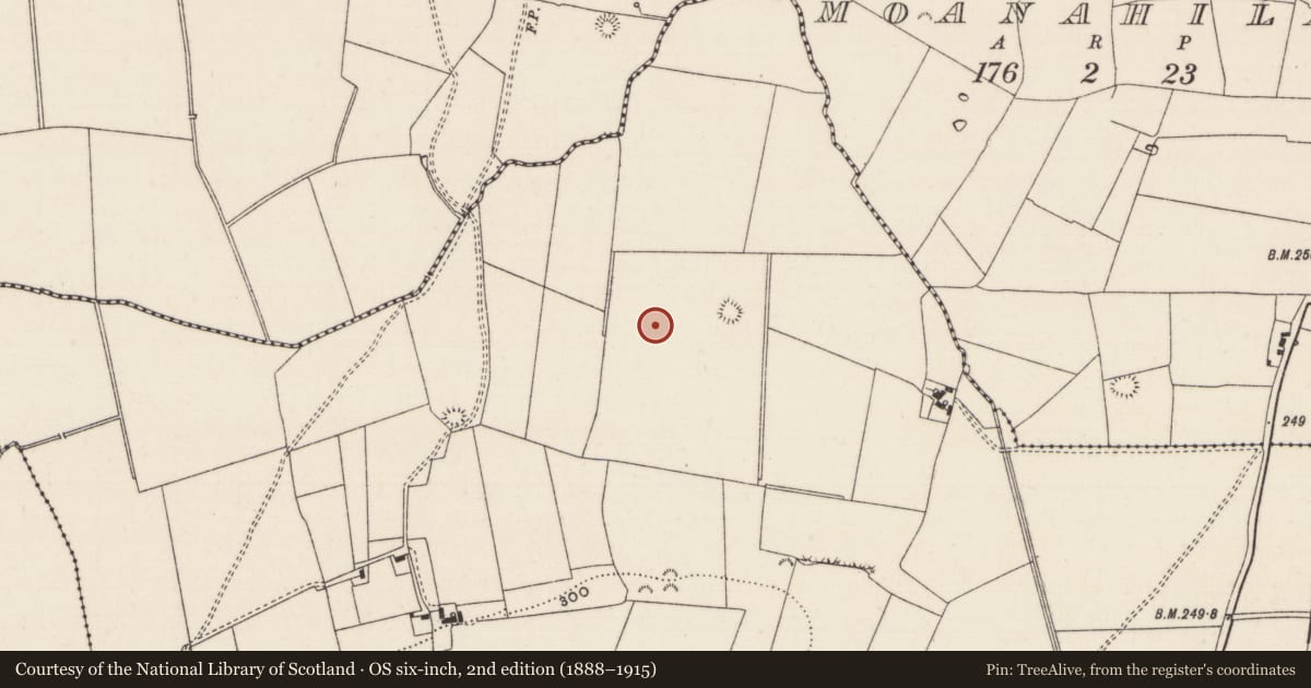Ordnance Survey six-inch map, 2nd edition (1888–1915) covering the location of Barrow - ring-barrow, Oolahills East, County Limerick, with a pin at the register's coordinates