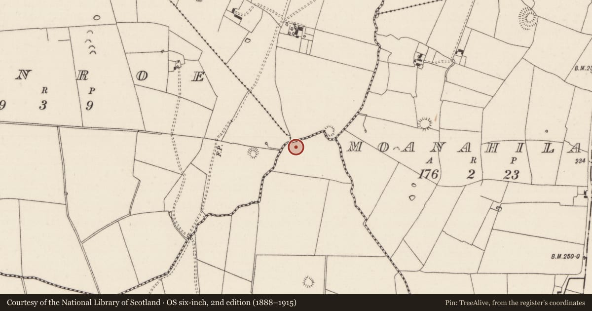Ordnance Survey six-inch map, 2nd edition (1888–1915) covering the location of Earthwork, Oolahills East, County Limerick, with a pin at the register's coordinates